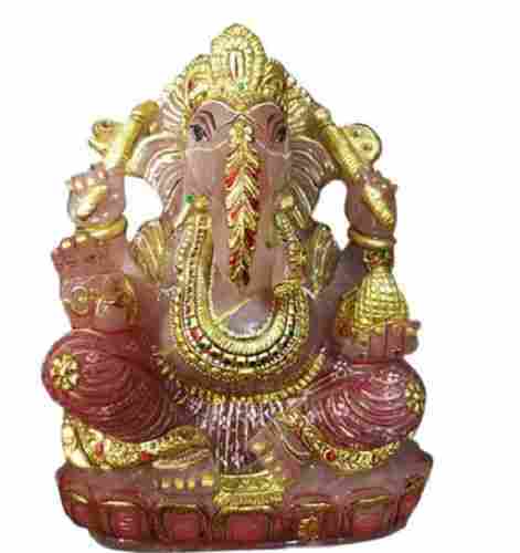 9 Inch Rose Quartz Glossy Finish Lord Ganesha Statue