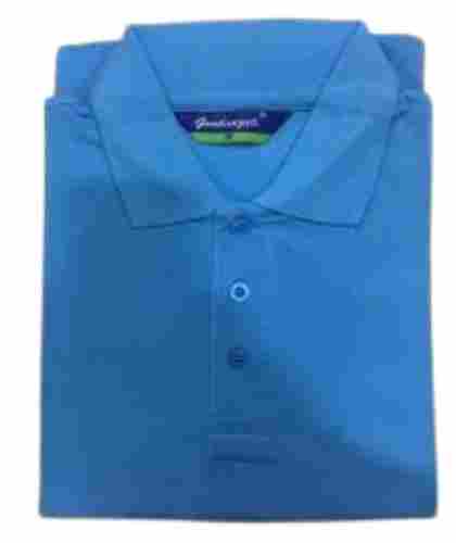 Skin Friendliness Blue Plain Short Sleeves Polo Neck Breathable Cotton T Shirt For Men