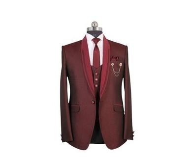 Wine Comfortable And Washable Polyester Full Sleeve Designer Men'S Suit 