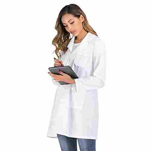 Washable Polyester Cotton Plain Dyed Long Sleeves School Lab Coat 