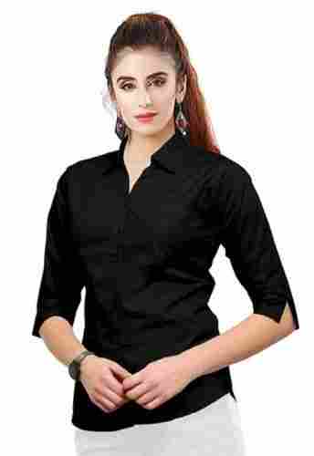 Women Plain Cotton 3/4th Sleeve Spread Collar Regular Fit Formal Shirt