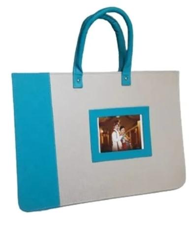 White And Sky Blue Rectangular Lightweight Rexine Reliable Fancy Album Bag For Wedding