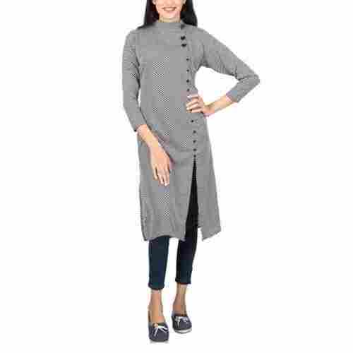 Casual And Formal Wear Ladies Full Sleeve Round Neck Gray Kurti