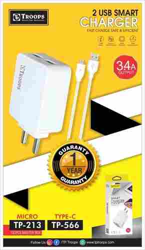 3.4A Output 2 USB Smart Charger with 1 Year Guaranty