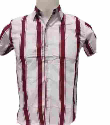 Casual Button-Down Collar Short Sleeve Striped Linen Shirt For Mens