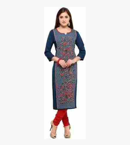 Casual Wear Ladies Round Neck 3/4th Sleeve Embroidered Kurti With Legging
