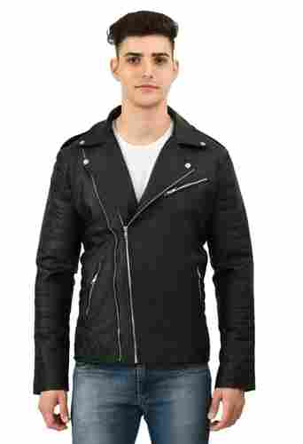 Stylish Full Sleeves Zipper Closure Faux Leather Polyester Biker Jackets For Men 