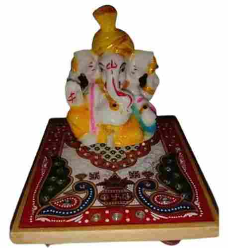 Eco Friendly Durable Religious Painted Marble Ganesh Chowki Statue 