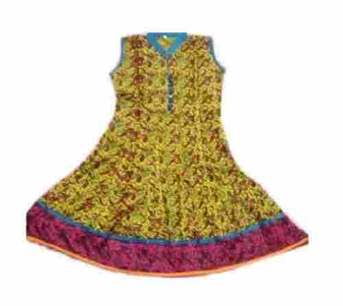 Sleeveless and Collar Neck Printed Cotton Ladies Anarkali Style Kurti