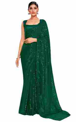 Light Weight Party Wear Sequin Work Georgette Saree With Blouse Piece