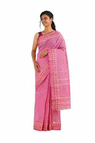 Ladies Skin Friendly Festive Wear Printed Soft Cotton Saree with Unstitched Blouse