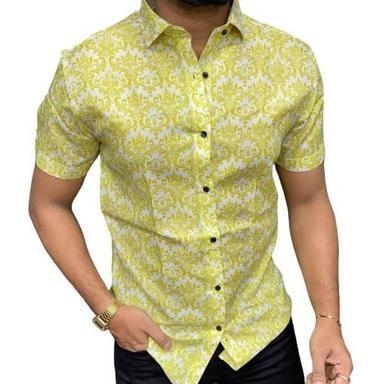 Breathable Printed Short Sleeves Party Wear Straight Collar Rayon Shirt For Men  Chest Size: 36 Inches