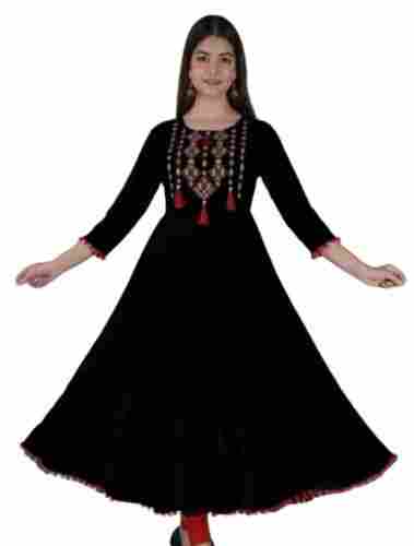 Regular Fit 3/4th Sleeve Embroidered Casual Wear Anarkali Kurti For Women
