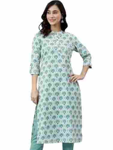 Casual Wear Breathable 3/4th Sleeves Cotton Printed Kurti For Ladies