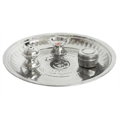 Silver Religious Designer Non-Corrosive Long-Lasting Polished Stainless Steel Pooja Thali