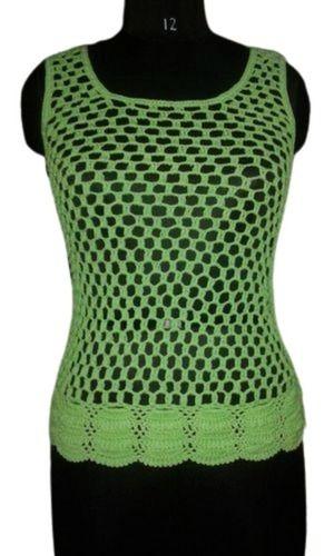 Green Ladies Comfortable And Embroidered Casual Wear Woolen Crochet Top
