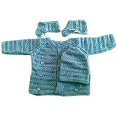 Sky Blue Long Sleeves Soft Woolen Sweater With Cap And Socks Winter Wear For Baby