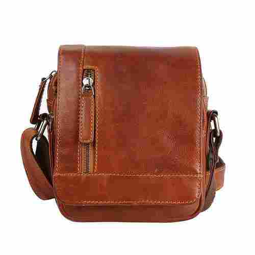 Brown Leather Sling Bag With Shoulder Hanging