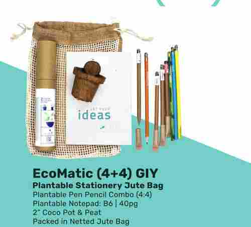 Eco-Friendly Plantable Pen Pencil Combo Stationery Jute Bag Gift Item