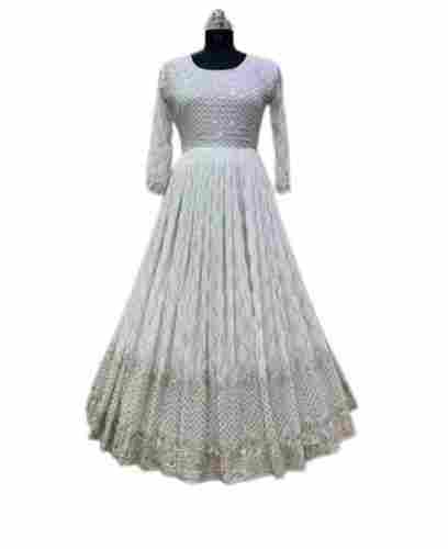 Party Wear Ladies 3/4th Sleeves Embroidered Georgette Wedding Gown