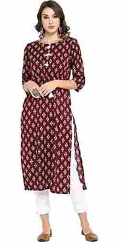 3/4th Sleeves Casual Wear Simple Printed Cotton Kurti For Ladies