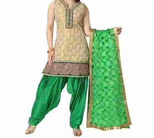 Party Wear Sleeveless Printed Cotton Salwar Suit With Dupatta For Ladies