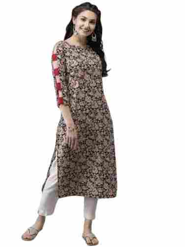 Regular Fit 3/4th Sleeves Round Neck Casual Wear Printed Cotton Kurti