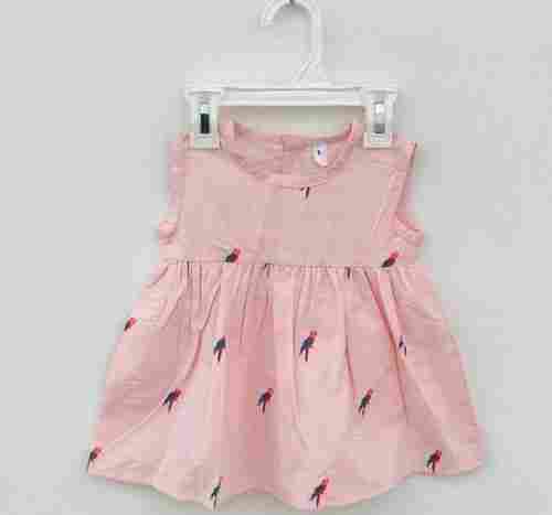 Regular Wear Girl Light Pink Printed Cotton Frocks, For 1 To 3 Year Age Groups