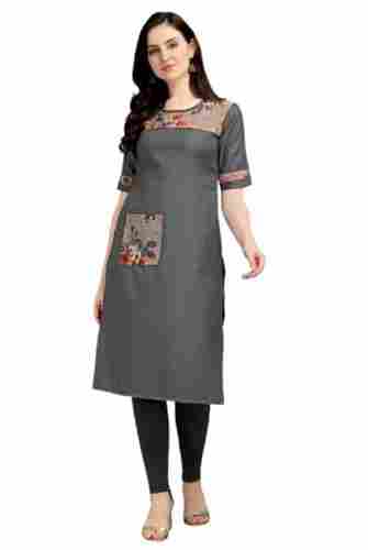 Round Neck Short Sleeves Modern Style Daily Wear Printed Kurti For Ladies
