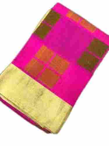 Printed South Indian Traditional Wear Silk Cotton Saree With Blouse Piece