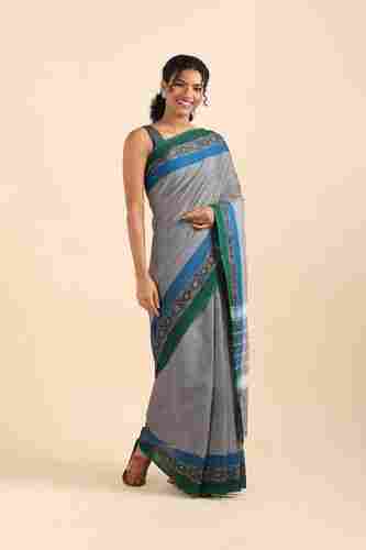 Ladies Grey Cotton South Silk Saree For Party Wear