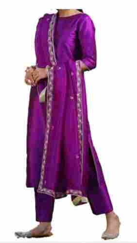 Light Weight Breathable Casual Wear 3/4 Sleeves Plain Silk Salwar Suit