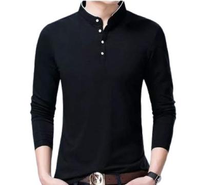 काले पुरुषों की पोलो नेक प्योर कॉटन फ़ैब्रिक लॉन्ग स्लीव कैज़ुअल वियर टी शर्ट