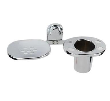 Silver Glossy Finish Rust Proof Stainless Steel Modern Soap Dish Toothbrush Holder 