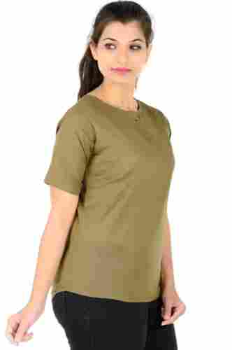 Short Sleeves Casual Wear Button Closure Plain Cotton Top For Women