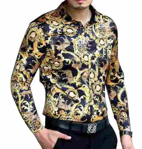 Full Sleeves Button Closure Party Wear Printed Silk Shirt For Men