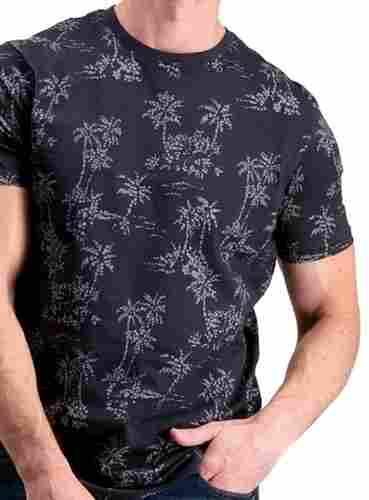 Casual Wear Short Sleeve Round Neck Printed Cotton T-Shirt For Mens