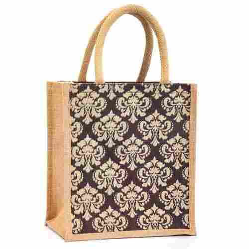 Shopping Usage Rectangular Shape Printed Handmade Jute Bag