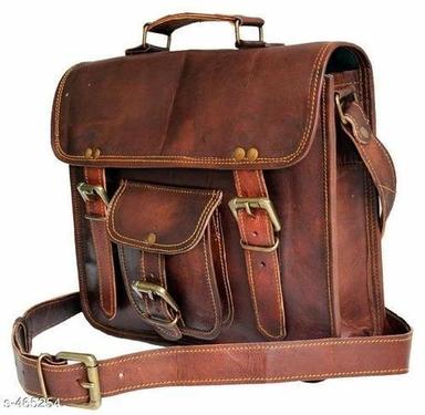 Plain Brown Color Leather Collage Bag For Collage Use