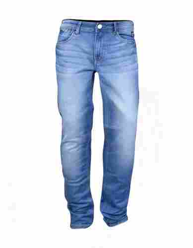 Plain Dyed Washable Regular Fit Straight Denim Jeans For Men