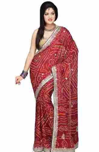 Traditional Georgette Threadwork Printed Bandhani Saree For Ladies