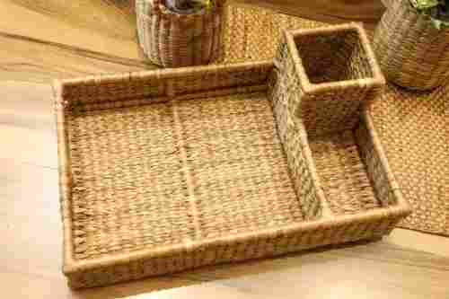 15.5 X 9.5 X 3 Inch Rectangular Natural Brown Cane Tray For Home