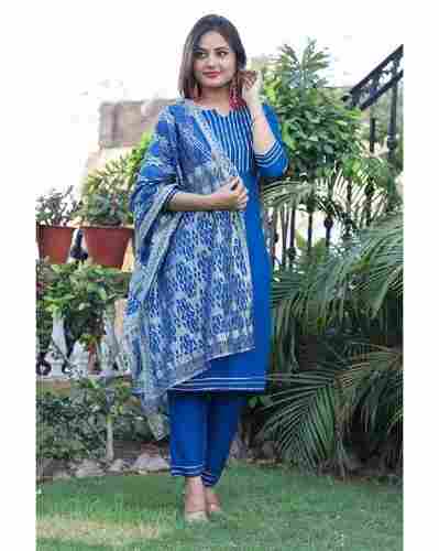 Ladies Party Wear Rayon Straight Kurti With Pant And Dupatta