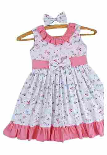 Casual Wear Sleeveless Round Neck Printed Cotton Frock For Girl Kids 