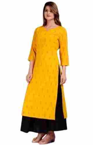 3/4th Sleeves Party Wear Printed Viscose Rayon Kurti For Women