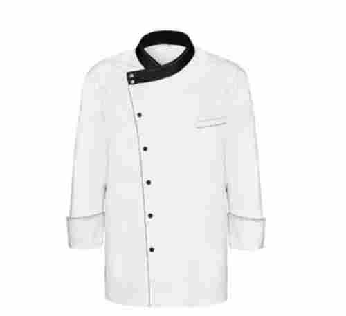 Long Sleeve Plain Button Round Collar Cotton Chef Uniform Coat 