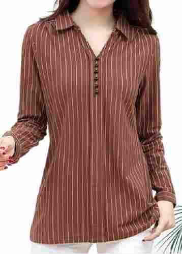 Ladies Striped Pattern Chiffon Fabric Collar Neck Full Sleeves Casual Wear Fancy Tops