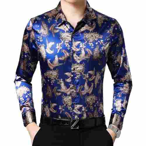 Party Wear Long Sleeve Regular Fit Printed Silk Shirt For Mens