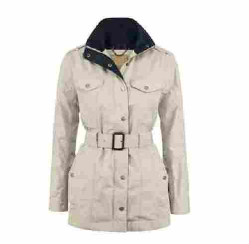 Washable Plated Polyester Belt Closure Four Pockets Ladies Quilted Jacket 