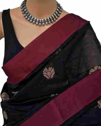 Party Wear Lightweight Cotton Silk Patch Work Saree For Ladies
